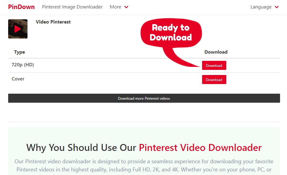 Muat turun video atau penutup Pinterest